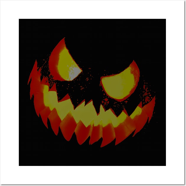 Scary Halloween Evil Laughing Yellow Orange Red Jack-O-Lantern Wall Art by Black Ice Design